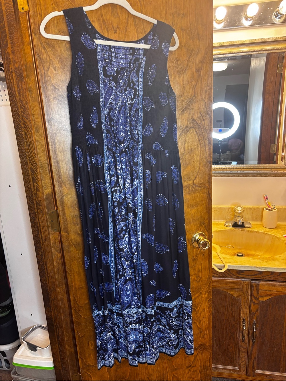 Sleeveless Navy Blue Paisley Maxi Dress